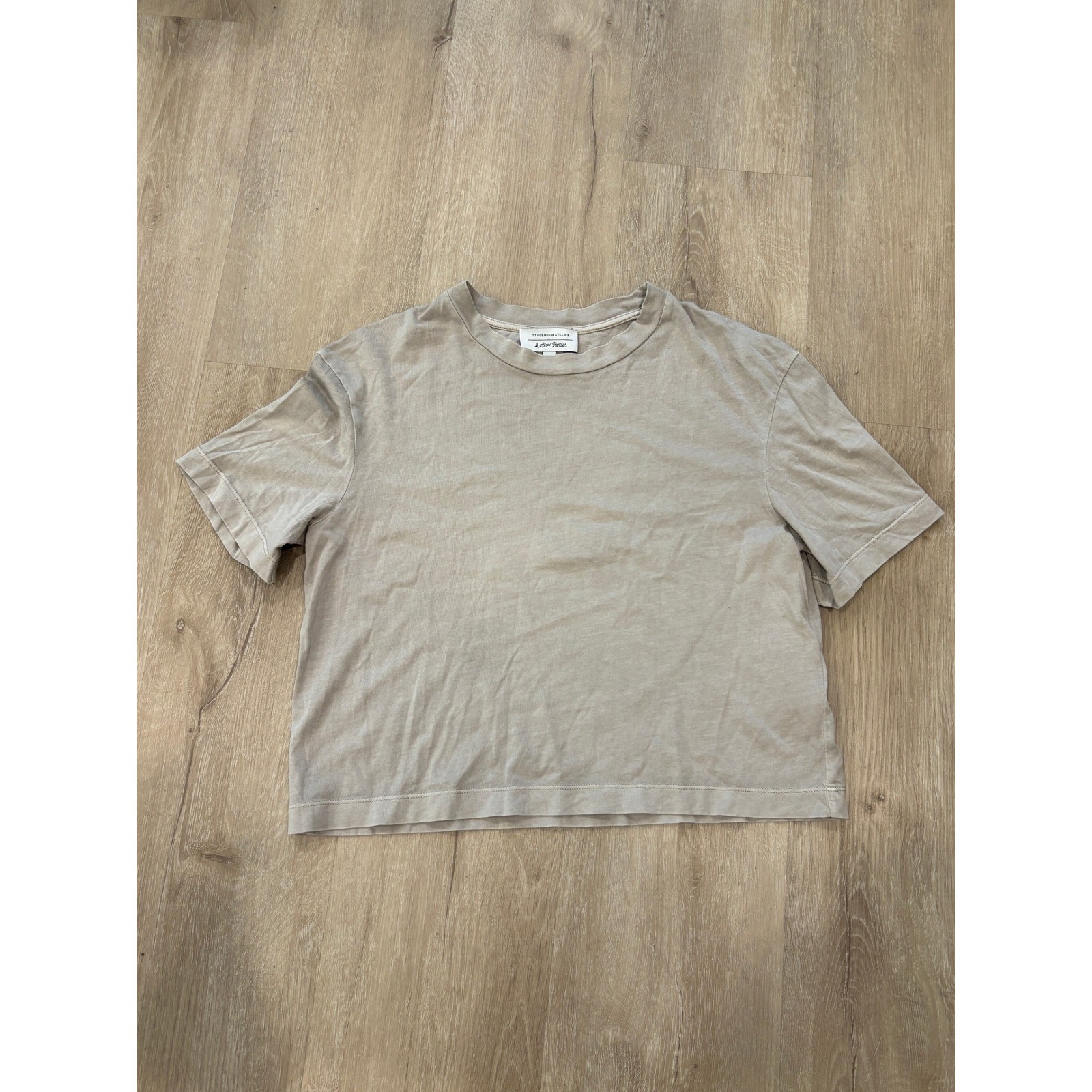 & Other Stories Stockholm Atelier Taupe Beige Crop Cotton T-Shirt Womens XS