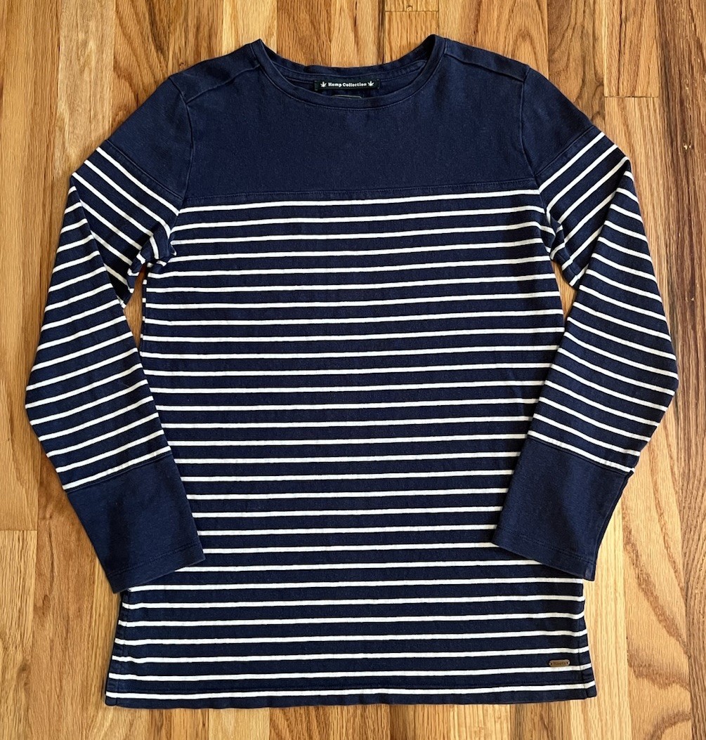Women’s Roots Hemp Collection Striped Long Sleeve Shirt Small Blue White Organic