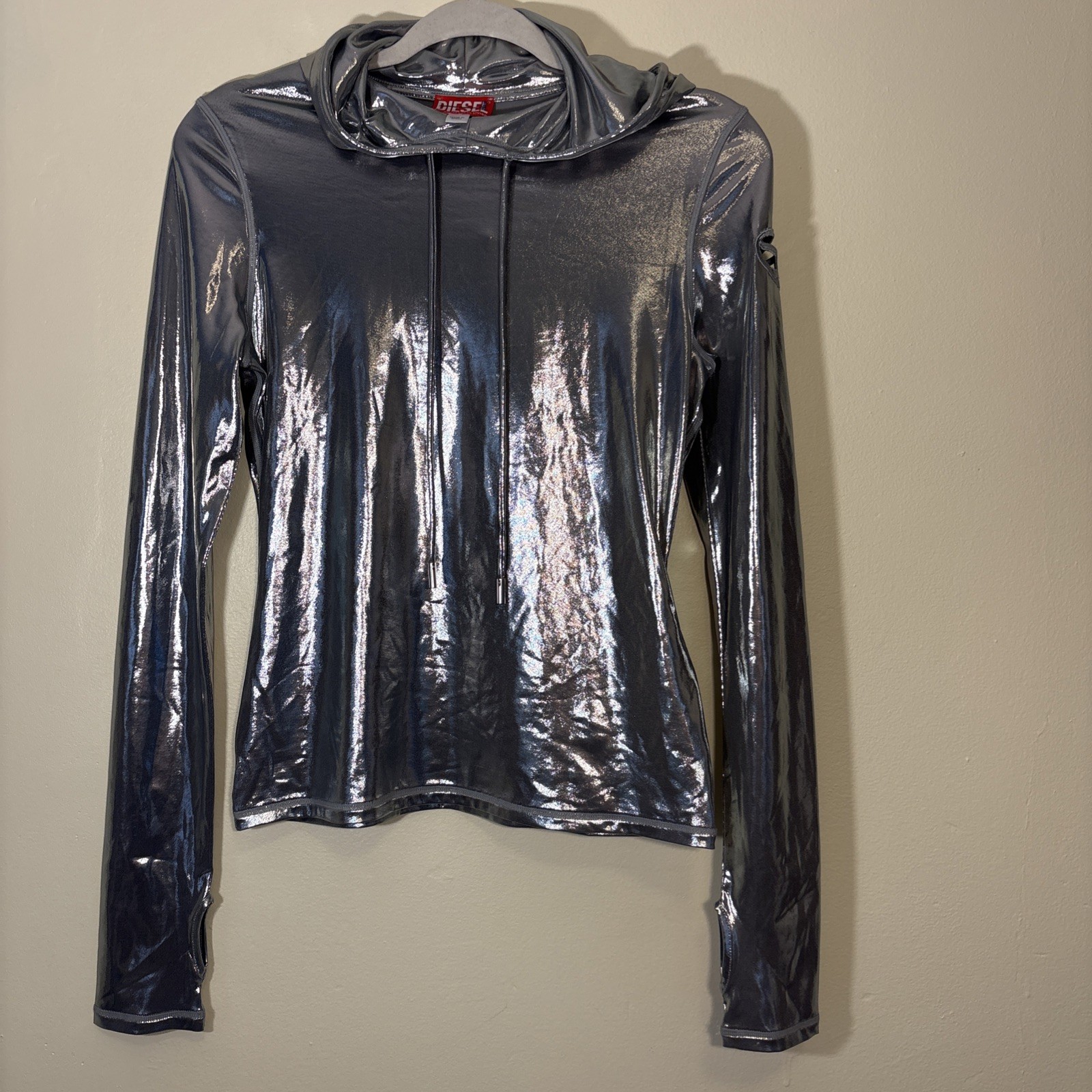 Rare Diesel Metallic Hoodie With Shiny Foil Coating size L NWOT