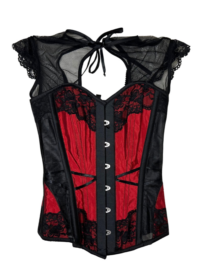 Rare Corset Story Black Red Overbust Corset Steel Boned UK 10 / US 6 NWT