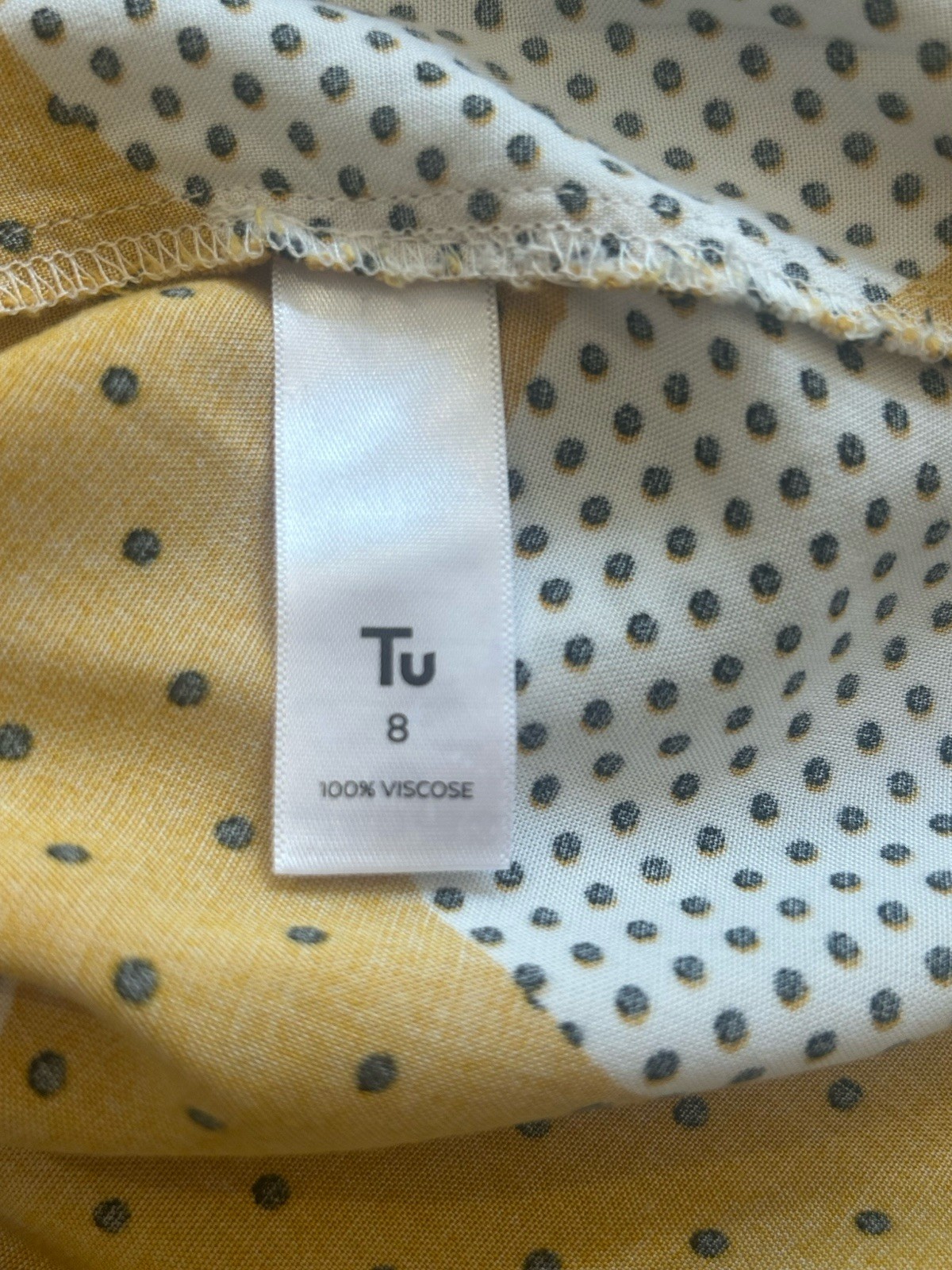 TU UK 8 Mustard White Polka Dot Shirt 100% Viscose Long Sleeve Button Blouse