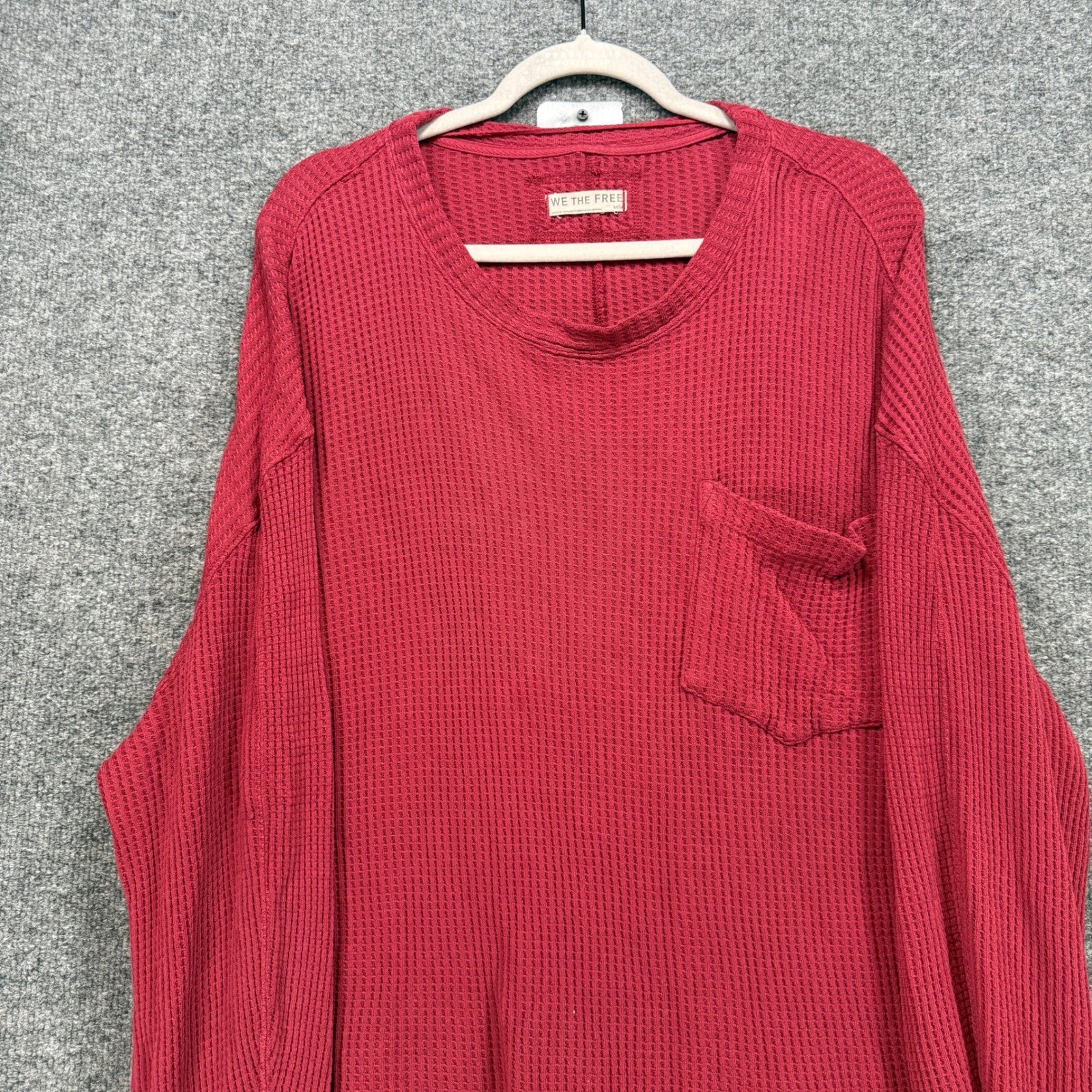 We The Free Shirt Women Medium Red Waffle Knit Oversized Thermal Bohemian