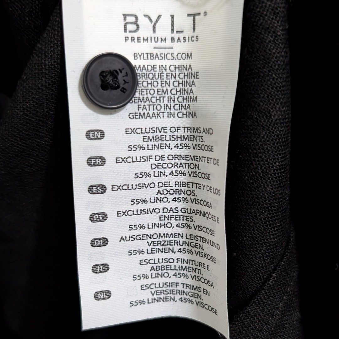 BYLT Premium Basics Women’s Black Linen Blend Button Down Shirt Small NWT