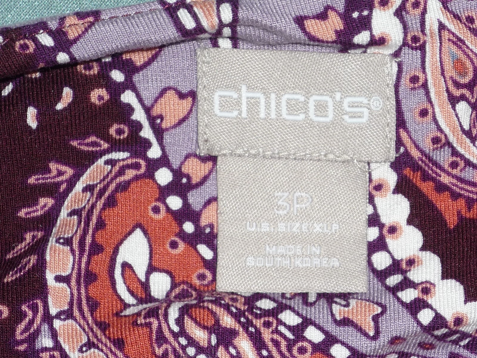 Chico’s Size 3P/XL/16P Geometric Rose Colored Design 3/4 Sleeved Top