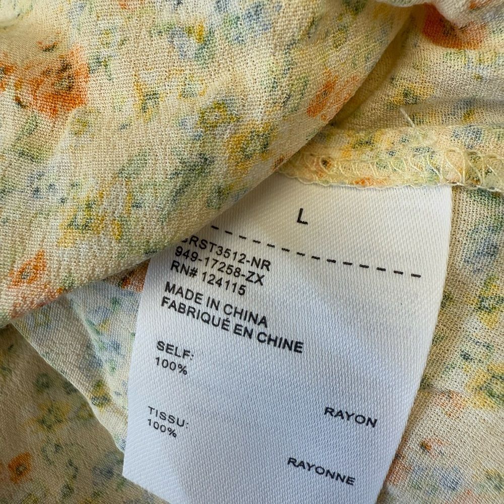 Sophie Rue Women Sz L Yellow Blue Floral Puff Sleeve Tie Front Top Cottagecore