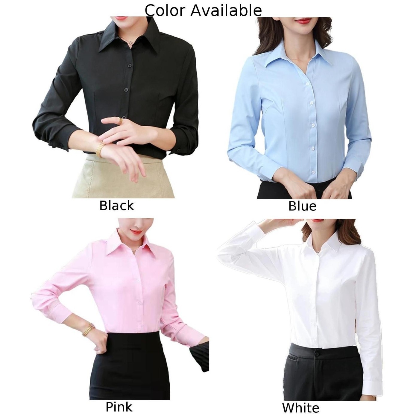 Ladies Office Lady Business Shirt Women Solid Button Up Long Sleeve Blouse