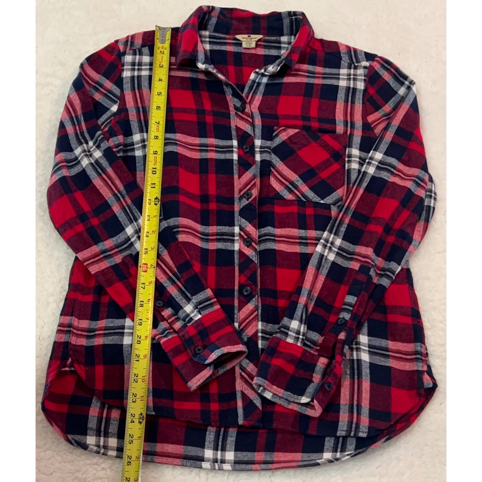 Woolrich Womens Red Navy Blue White Plaid Flannel Button Down Shirt Small S