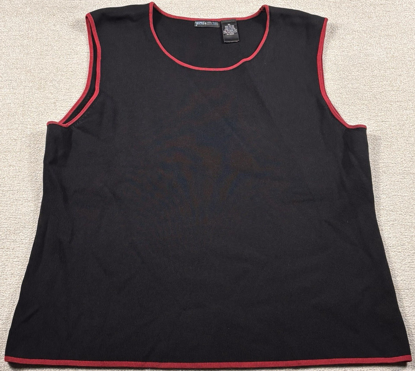 Yarns & Stitches Nylon Dress Shirt Tank Top Women XL Black Red Trim Stretch NWOT