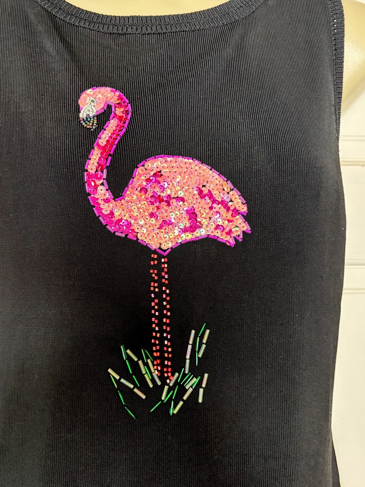Talk of the Walk Atlantic City Sleeveless Top Women’s Large Sequin Flamingo
