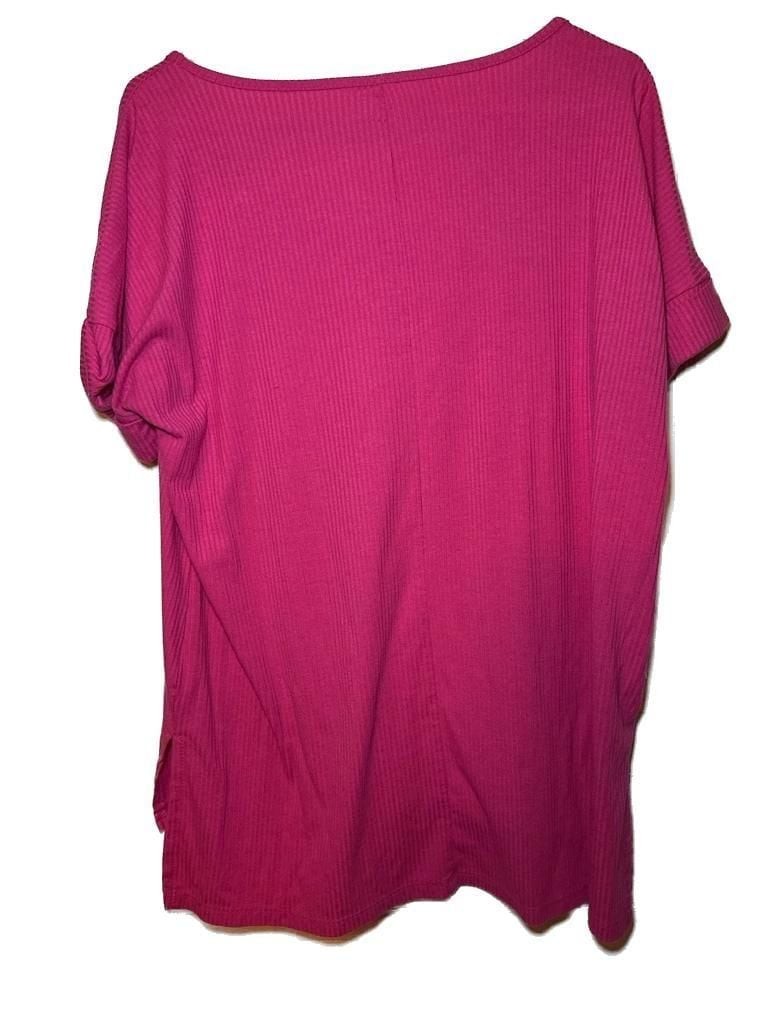 Women’s Ribbed V-Neck Short Sleeve Hi-Low Top