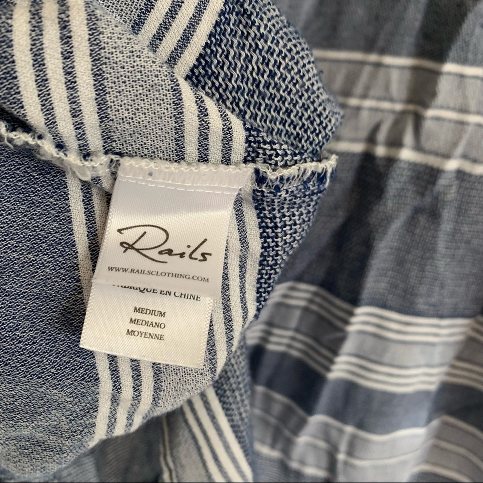 RAILS Lily Lace Up Long Sleeve Linen Blend Top Athens Stripe Blue White Medium