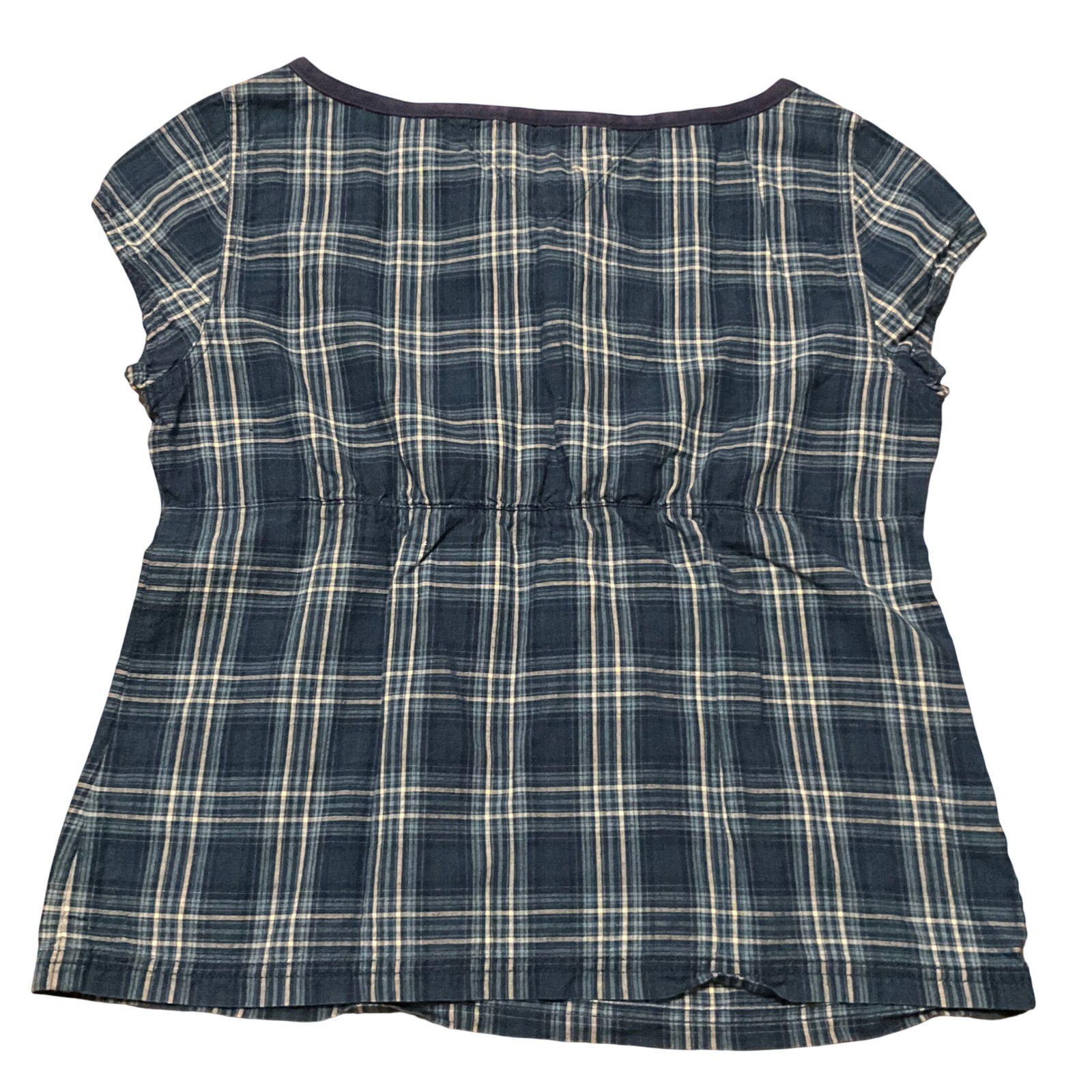 Vintage Y2K Tommy Hilfiger Plaid Top Womens Large Blue Empire Waist Tie Front