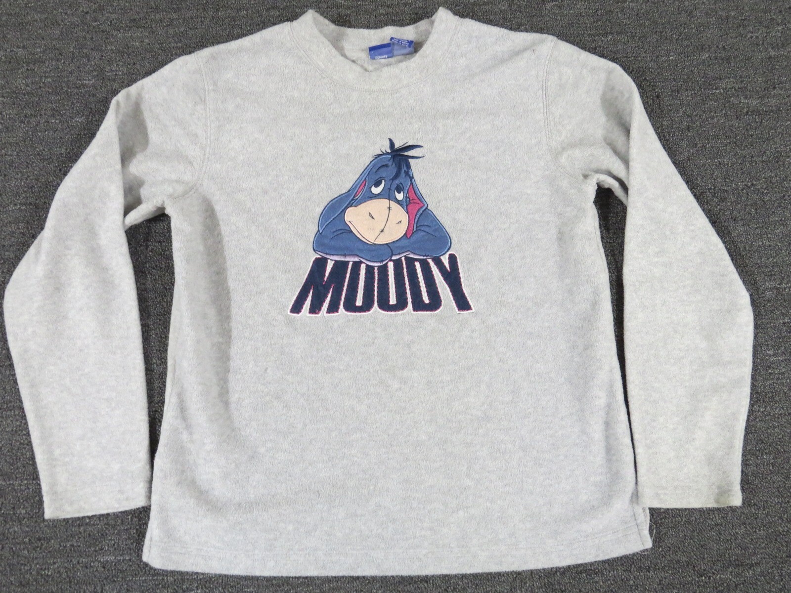 Disney Eeyore Shirt Womens Large Gray Long Sleeve Crew Neck Pullover Fleece