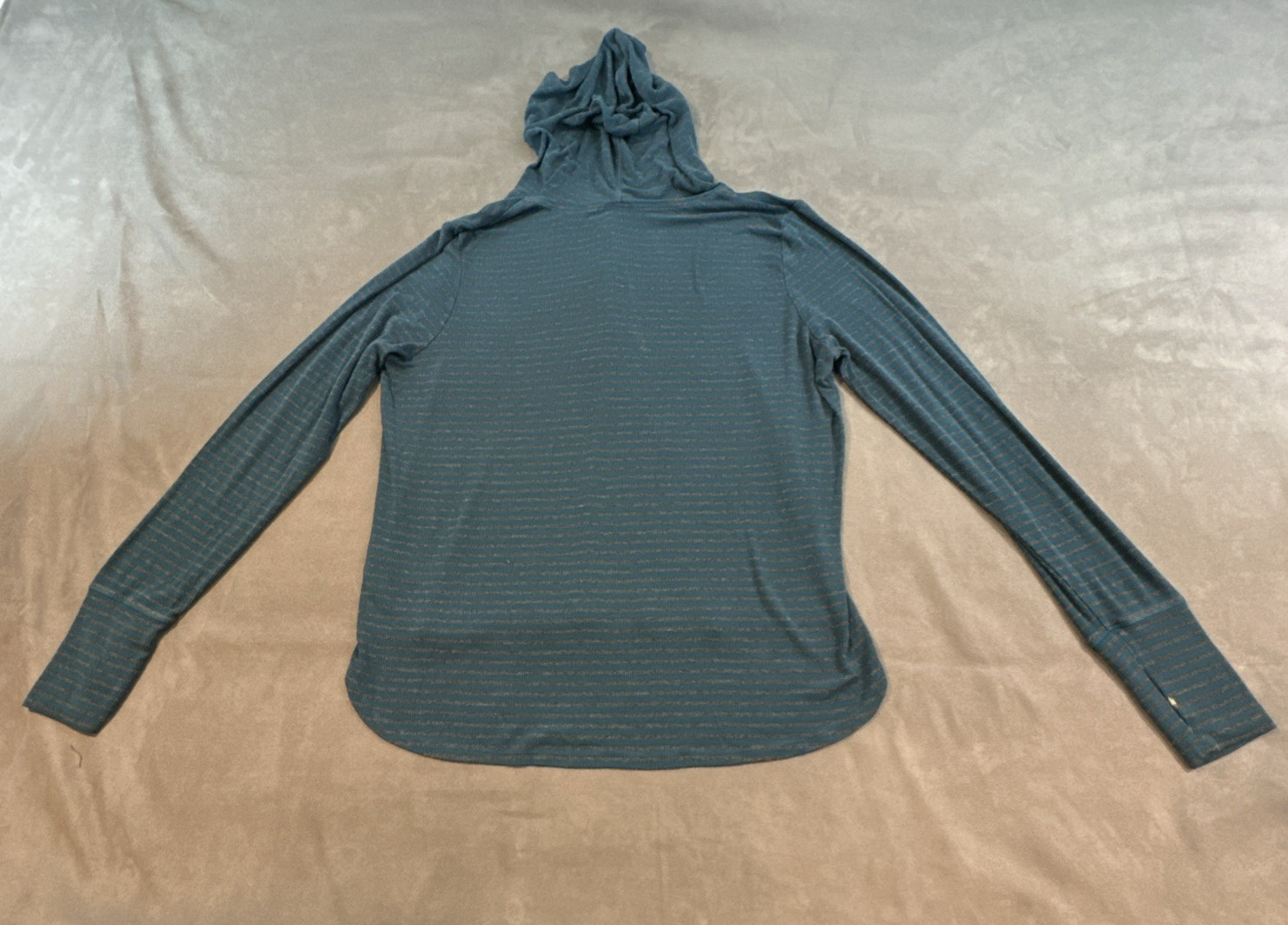 Cabi 4191 Striped Knit Hoodie Womens L Blue 1/4 Button Henley Stretch Thumb Hole