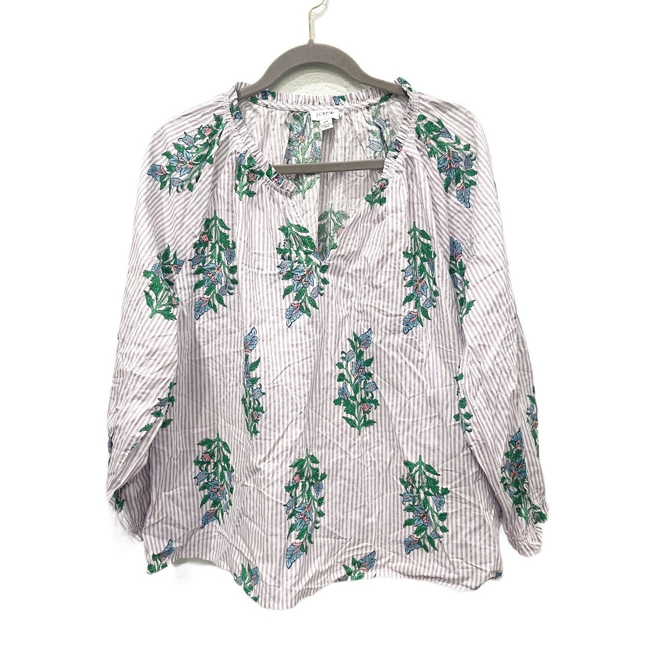 J. Crew Purple Stripe Cotton Artist Peasant Top Size 2X Preppy Coastal
