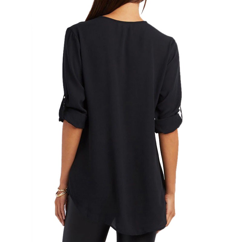 V-neck zipper oversized sleeveless loose chiffon shirt