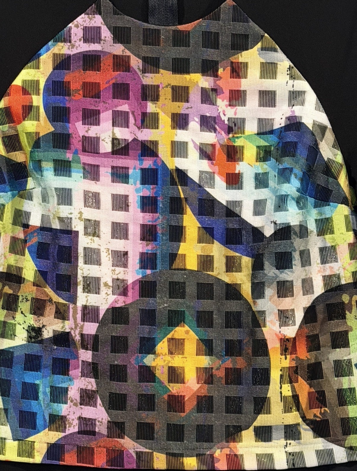 Ermanna Black Top W/ Multicolor Geometric Panel Women’s Size 42 Art To Wear