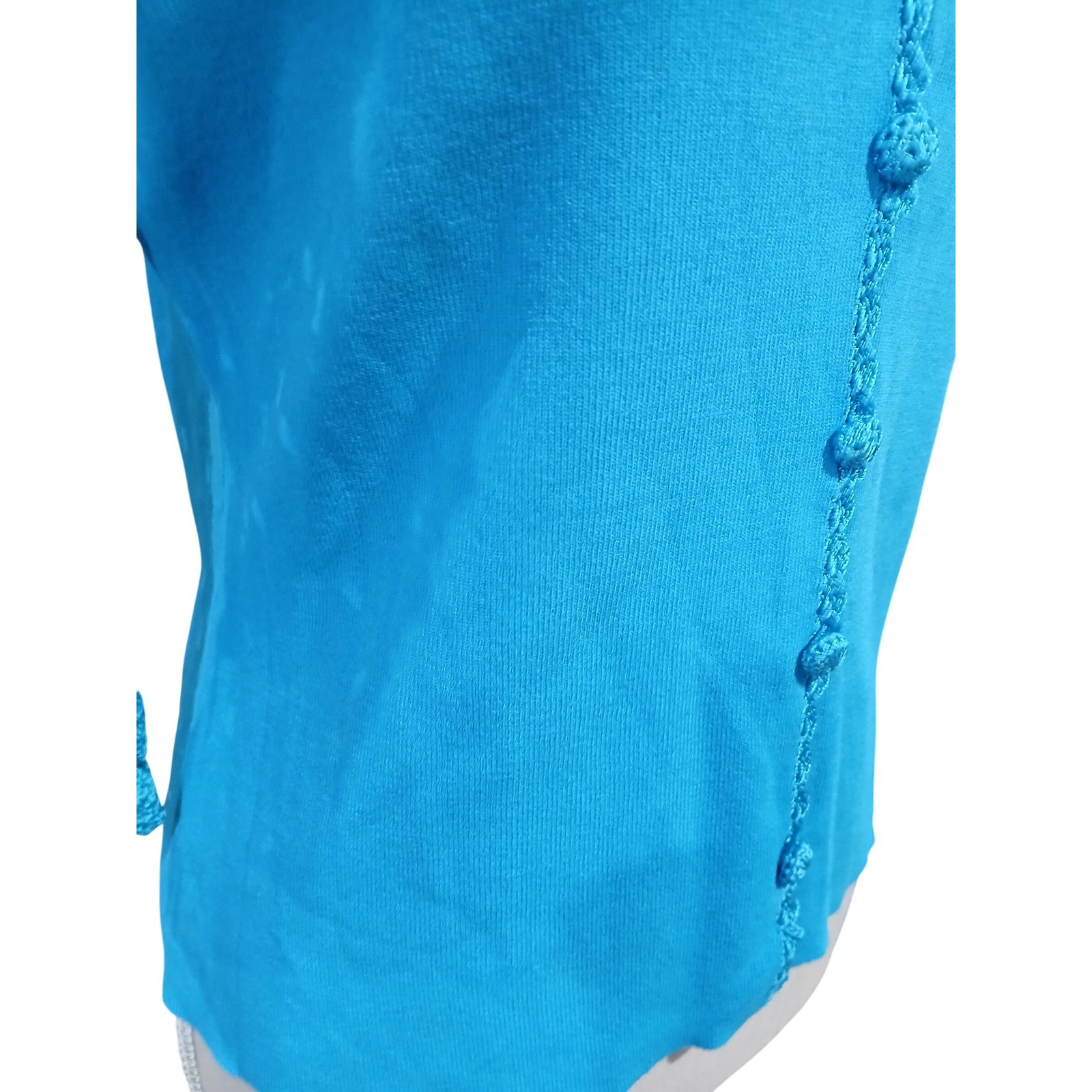 Vtg Joseph A Funky Crochet Sleeve V-Neck Knit Top Beaded Boho Blue Small Blue