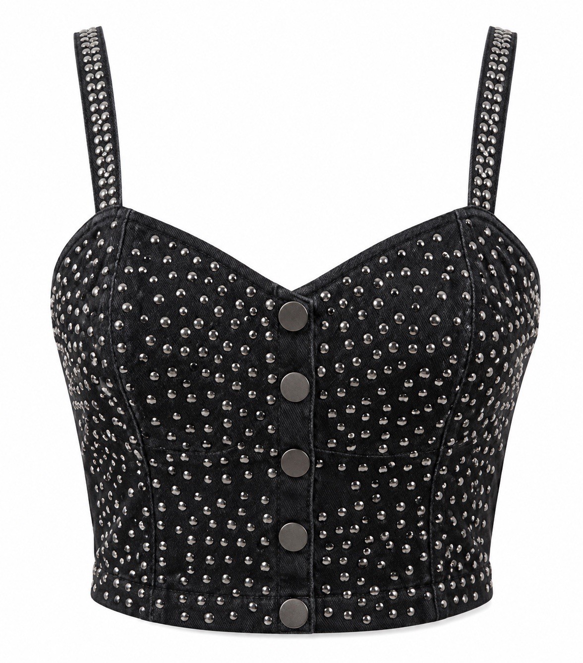 Wild Moss Womens XS Black Studded Corset Bustier Top Silver Y2K Festival Club