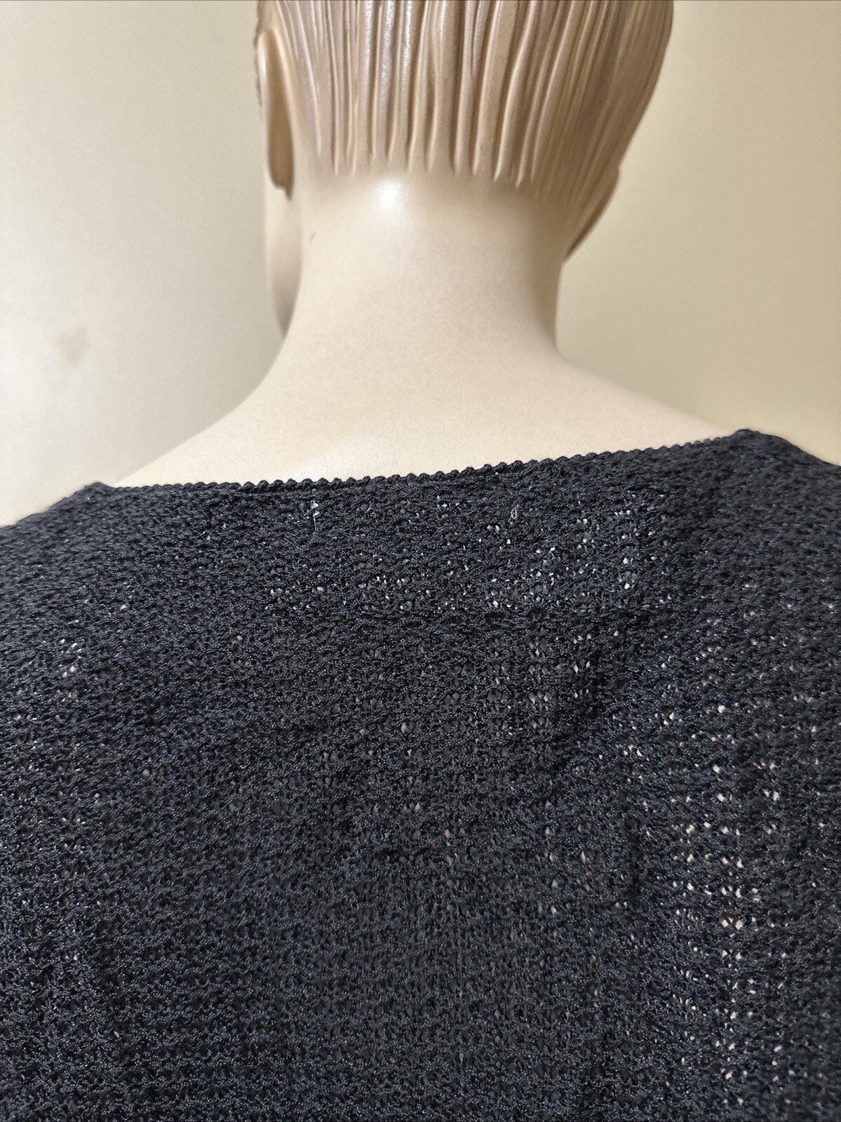 Women’s Black Cotton Crochet Casual Stretch Slim Sheer Lace Beaded One Size Top