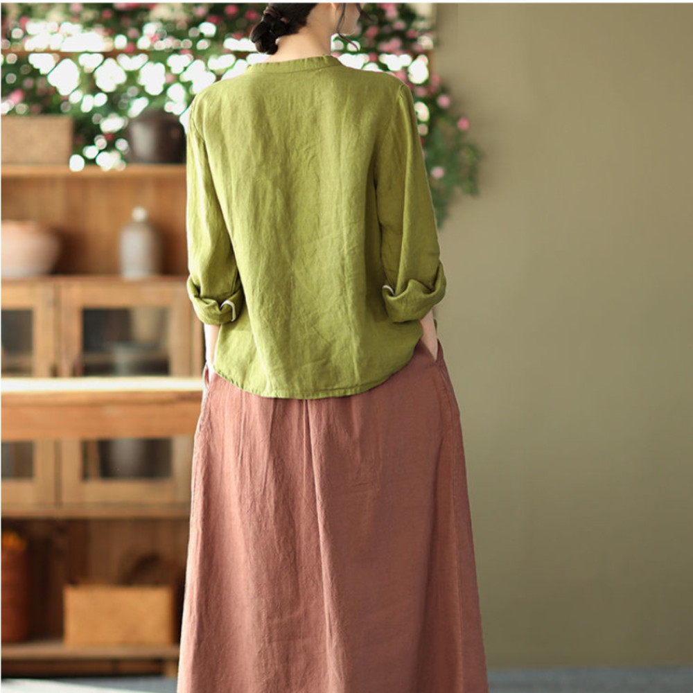Ethnic Women Embroidery Cotton Linen T-shirts Casual Tops Blouse Retro Chinese