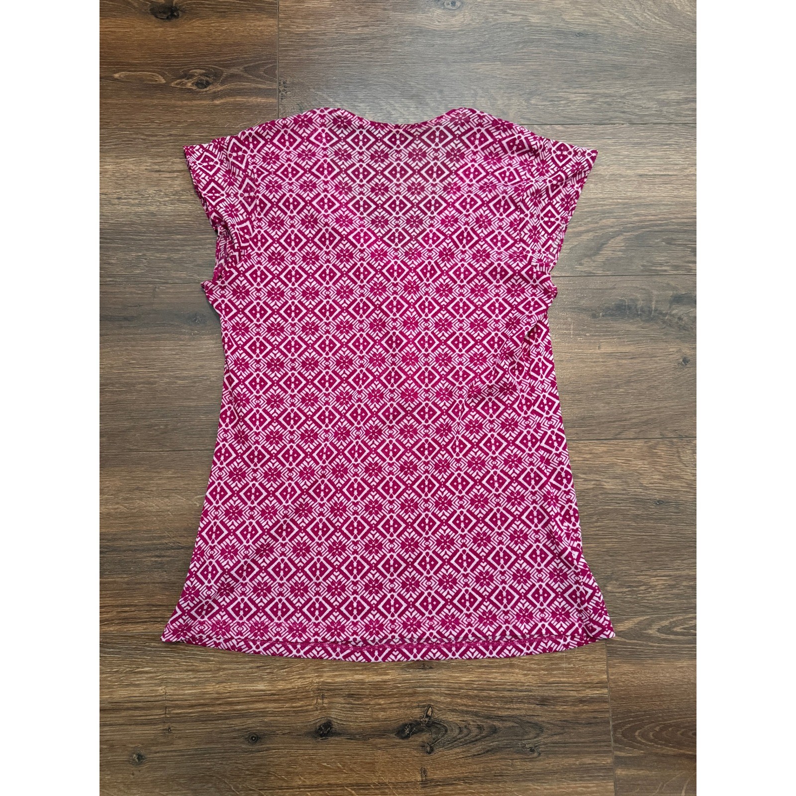 The Limited Womens Magenta Geometric Print Cap Sleeve V-Neck Blouse S