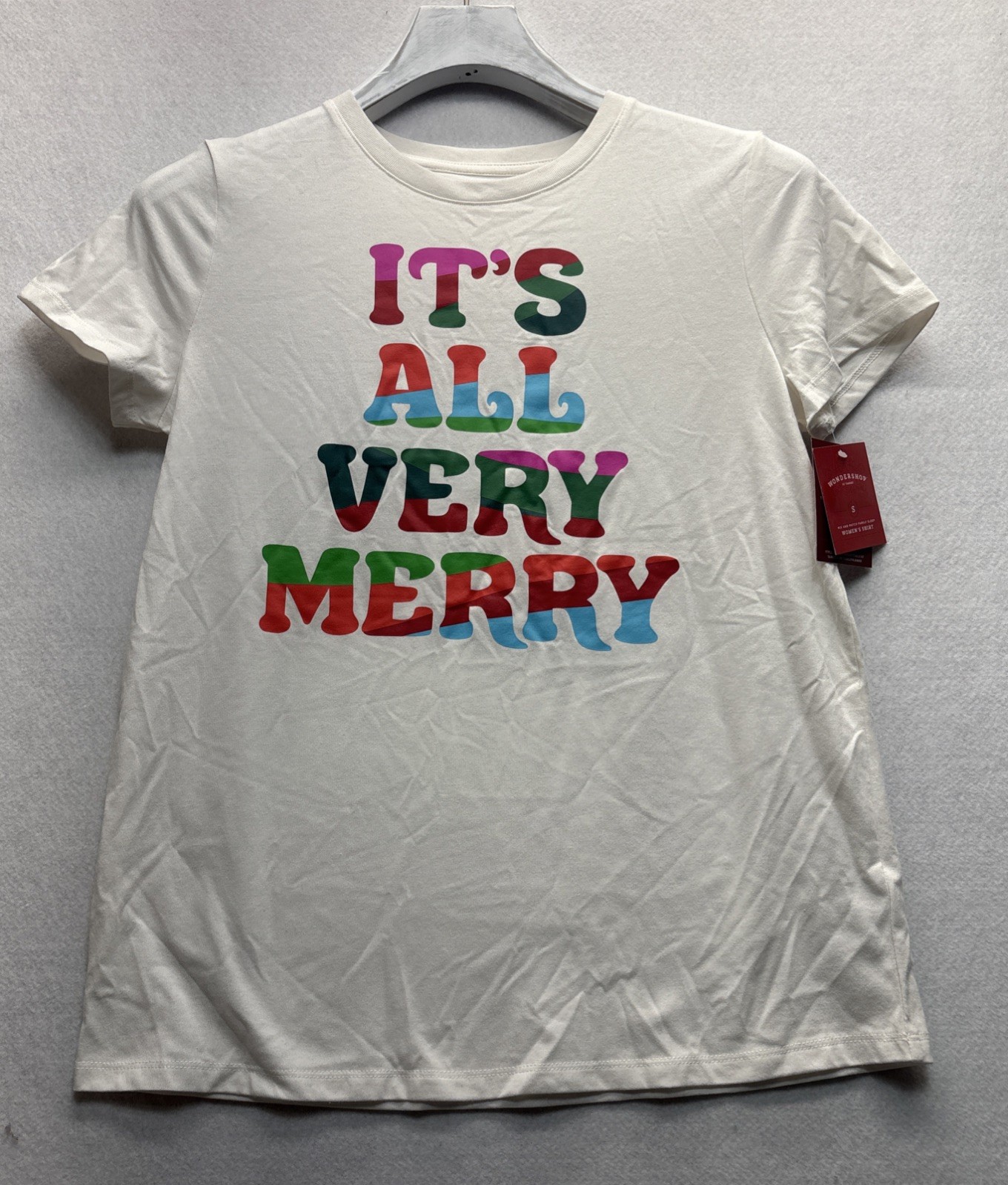 Women’s WonderShop “IT’S ALL VERY MERRY” Short Sleeve Holiday T Shirt White S
