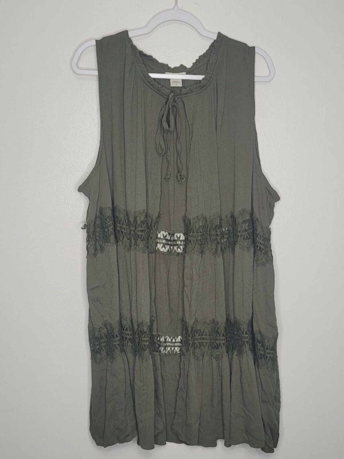 Tru Self green plus size boho long length tie front vest layering size 3x