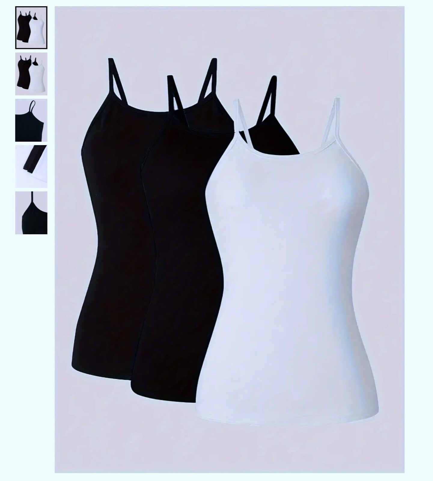 New 3-Piece Set Women’s Cami Tops M (6) Adjustable Spaghetti Straps 2/Blk 1/Wht
