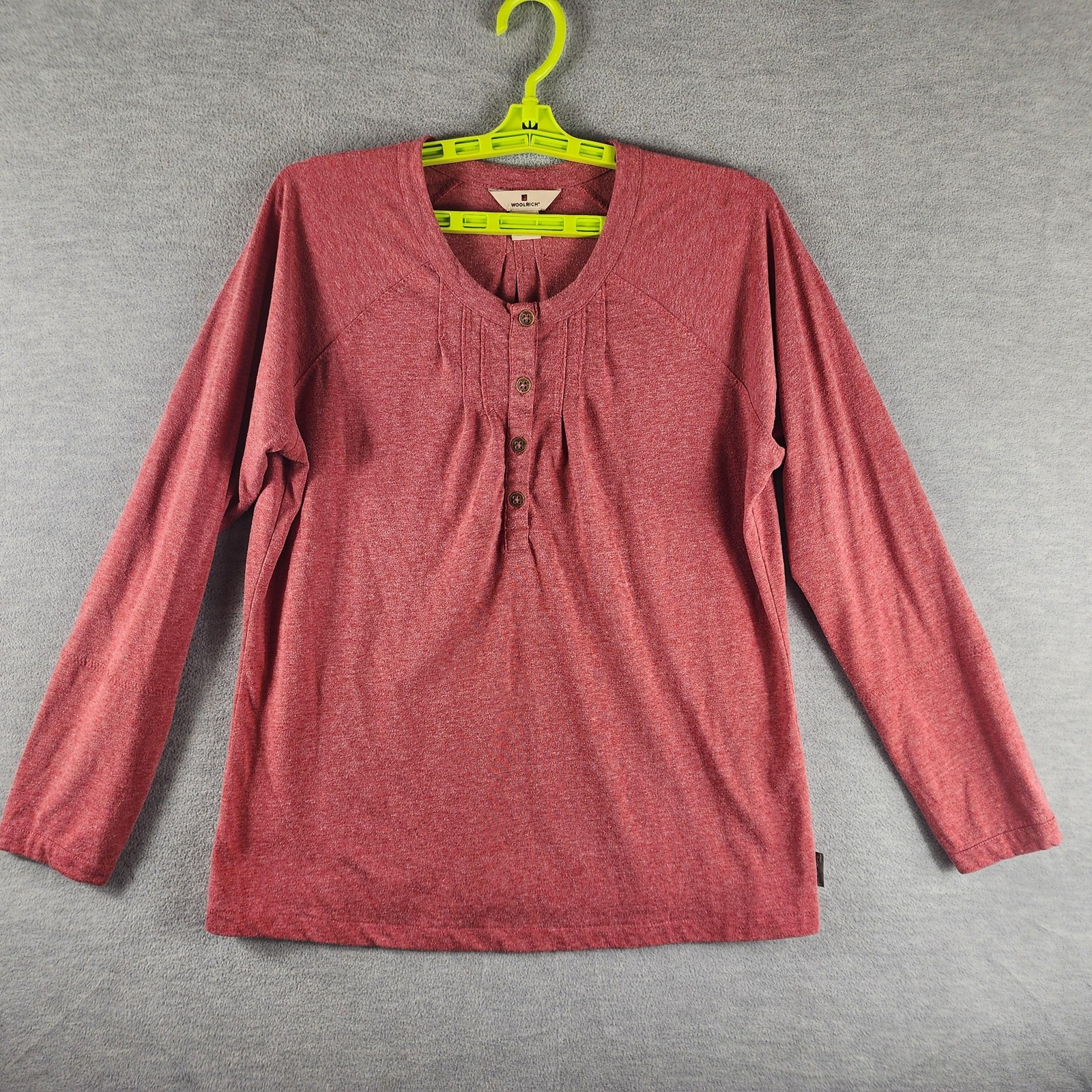 Woolrich Shirt Womens Large Red Heather Long Sleeve Button Henley Raglan Top