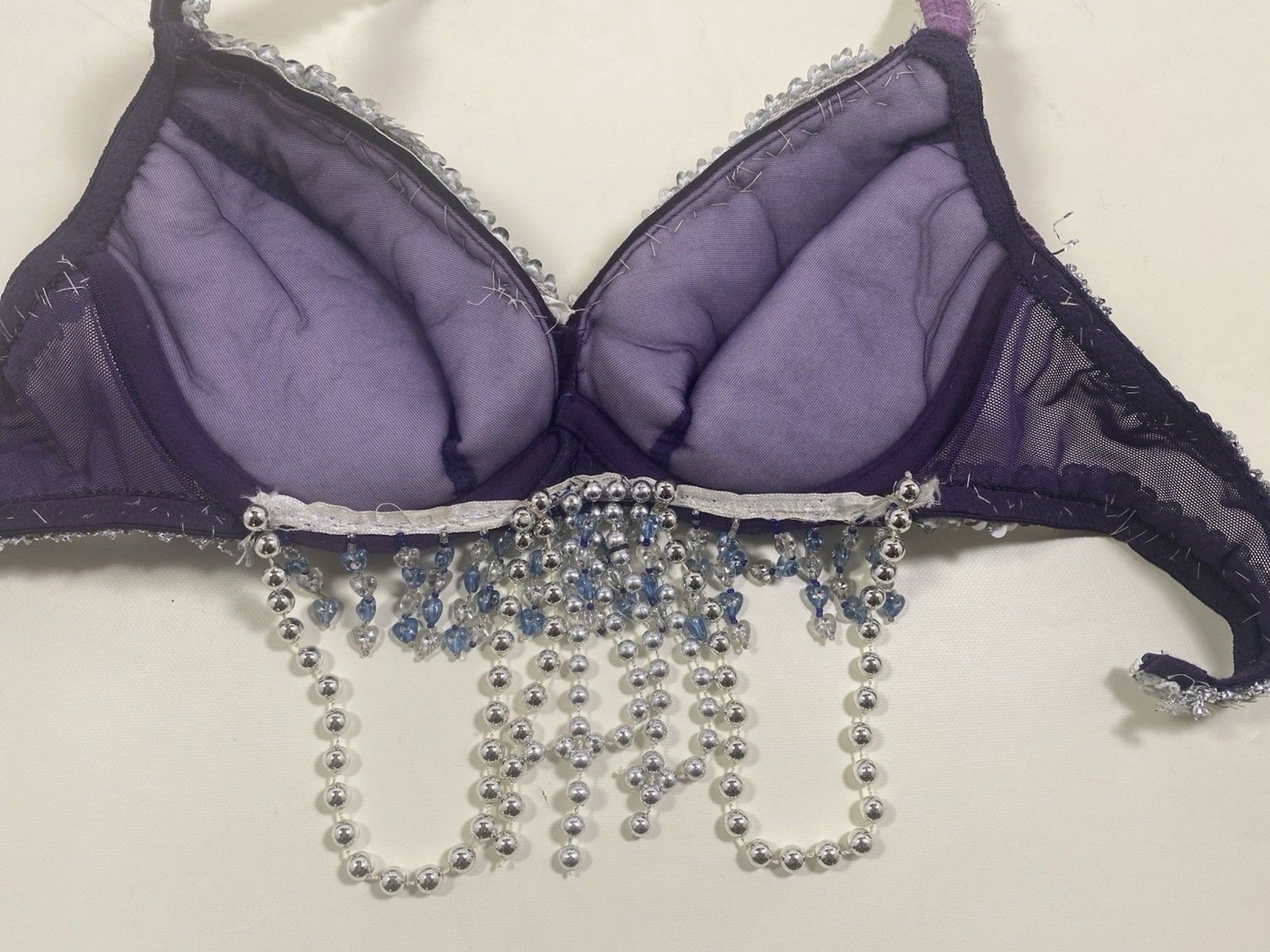 Homemade Sexty Beaded Bra Top w Sequins Faux Beads Costume Belly Dancing