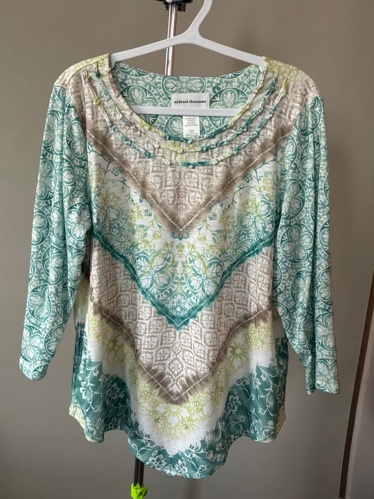 alfred dunner tops small 3/4 sleeve multi color