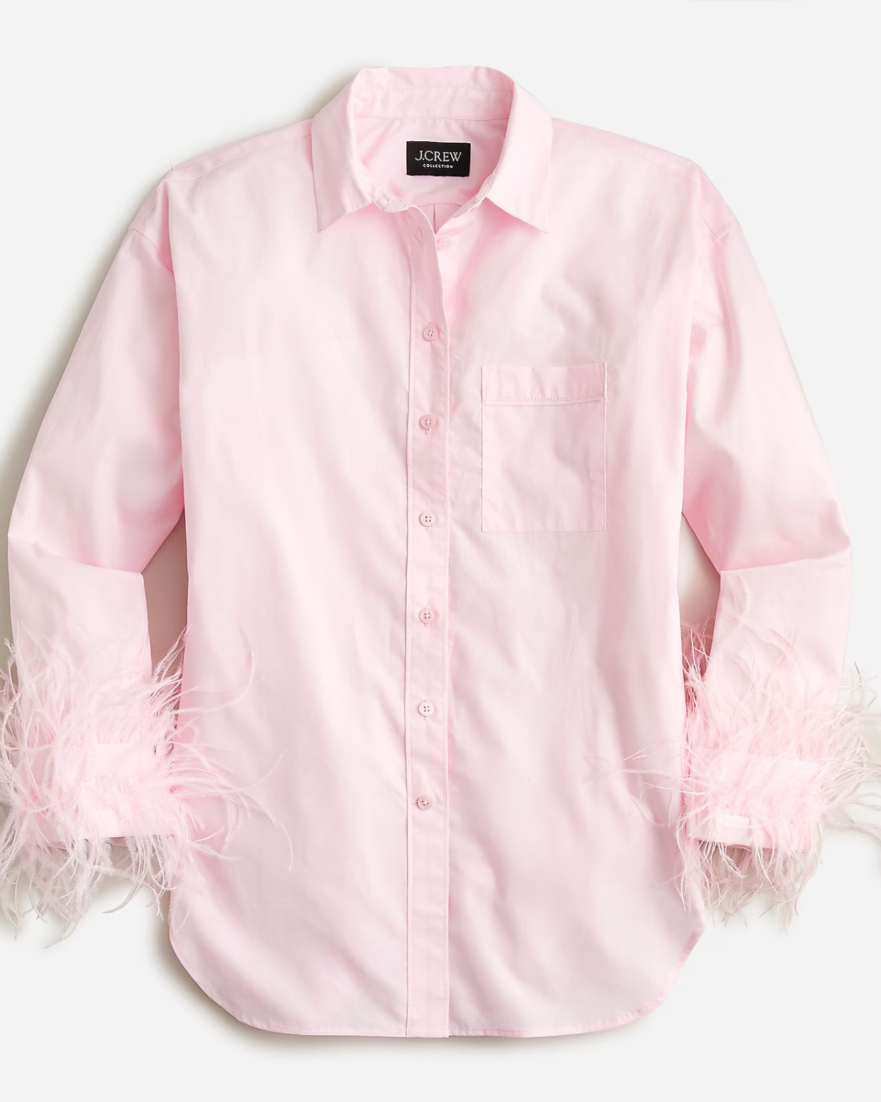 NWT J CREW SZ 8 Pink Feather Trim Cotton-Poplin Button-Up Shirt Top Blouse BD772