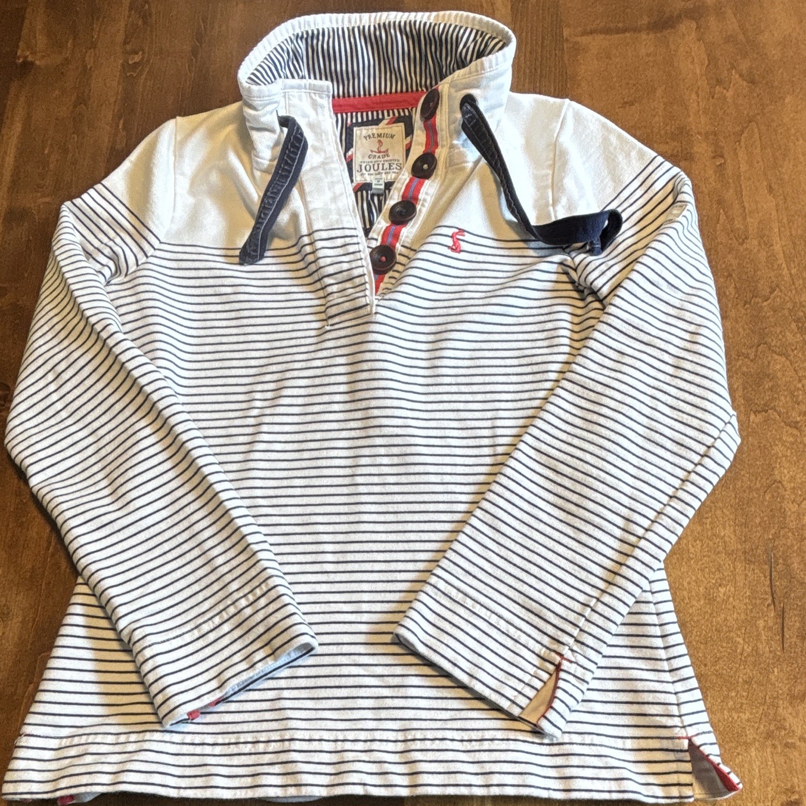 Joules Saunton Funnel Neck Sweatshirt Womens US 2 UK 6 Cream Navy Striped