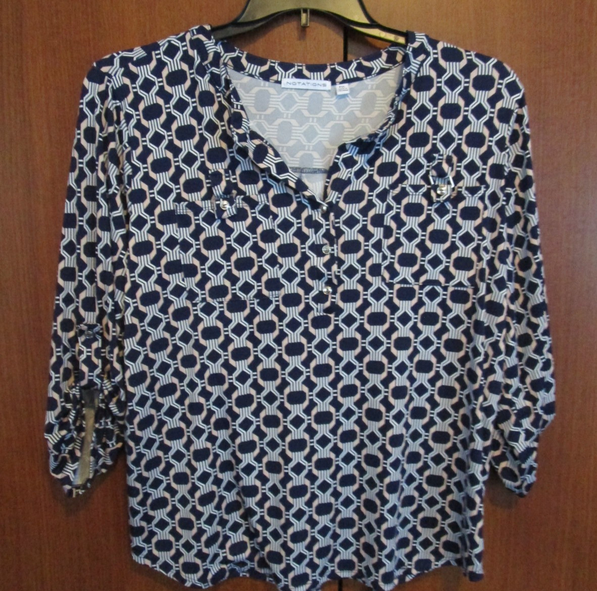 Notations Top w Button Up Sleeves Sz P XL Poly Spandex Bust Bust 50 Length 25 in