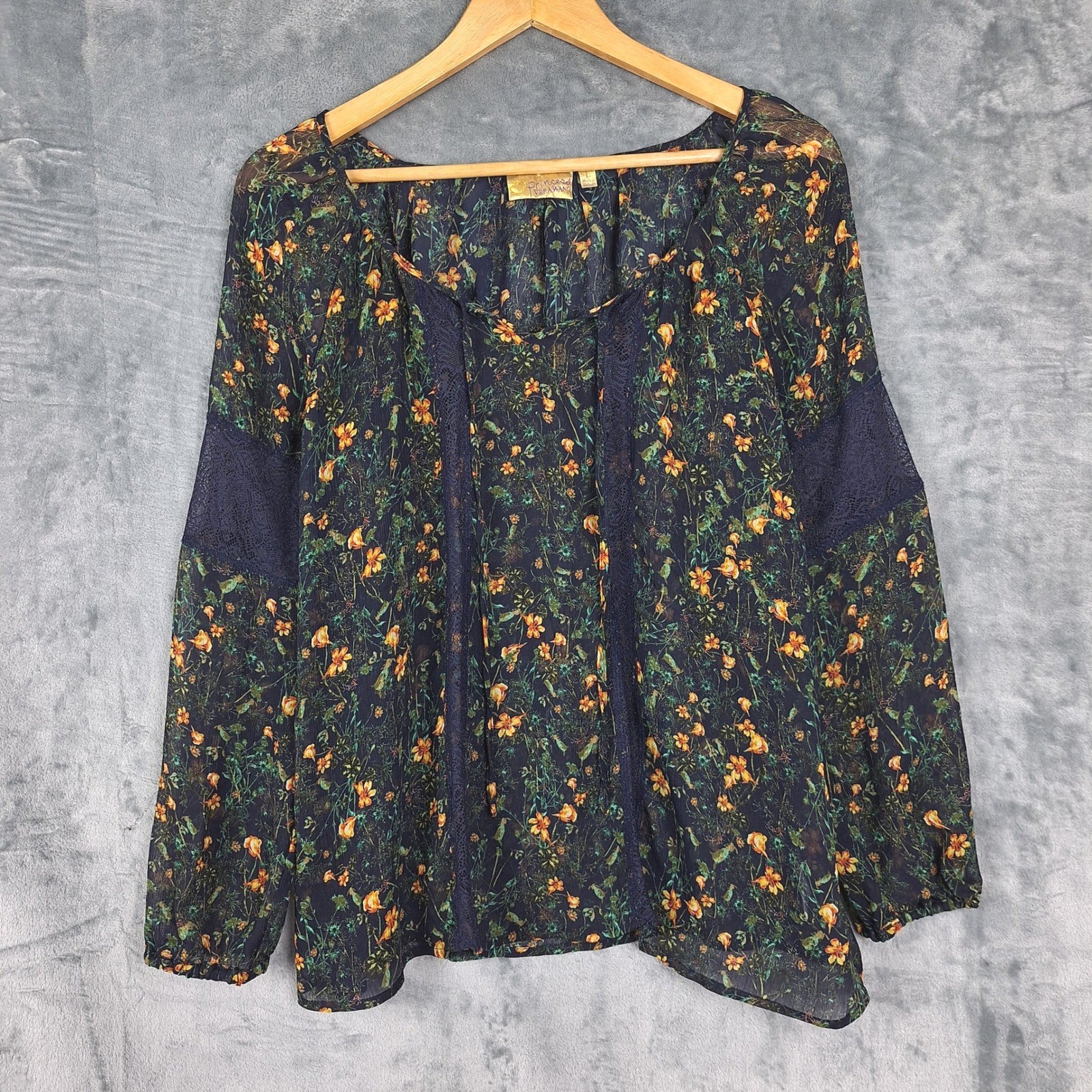 Womens Top Large Romantic Floral Lace Boho Chic Peasant Sheer Feminine Fairy