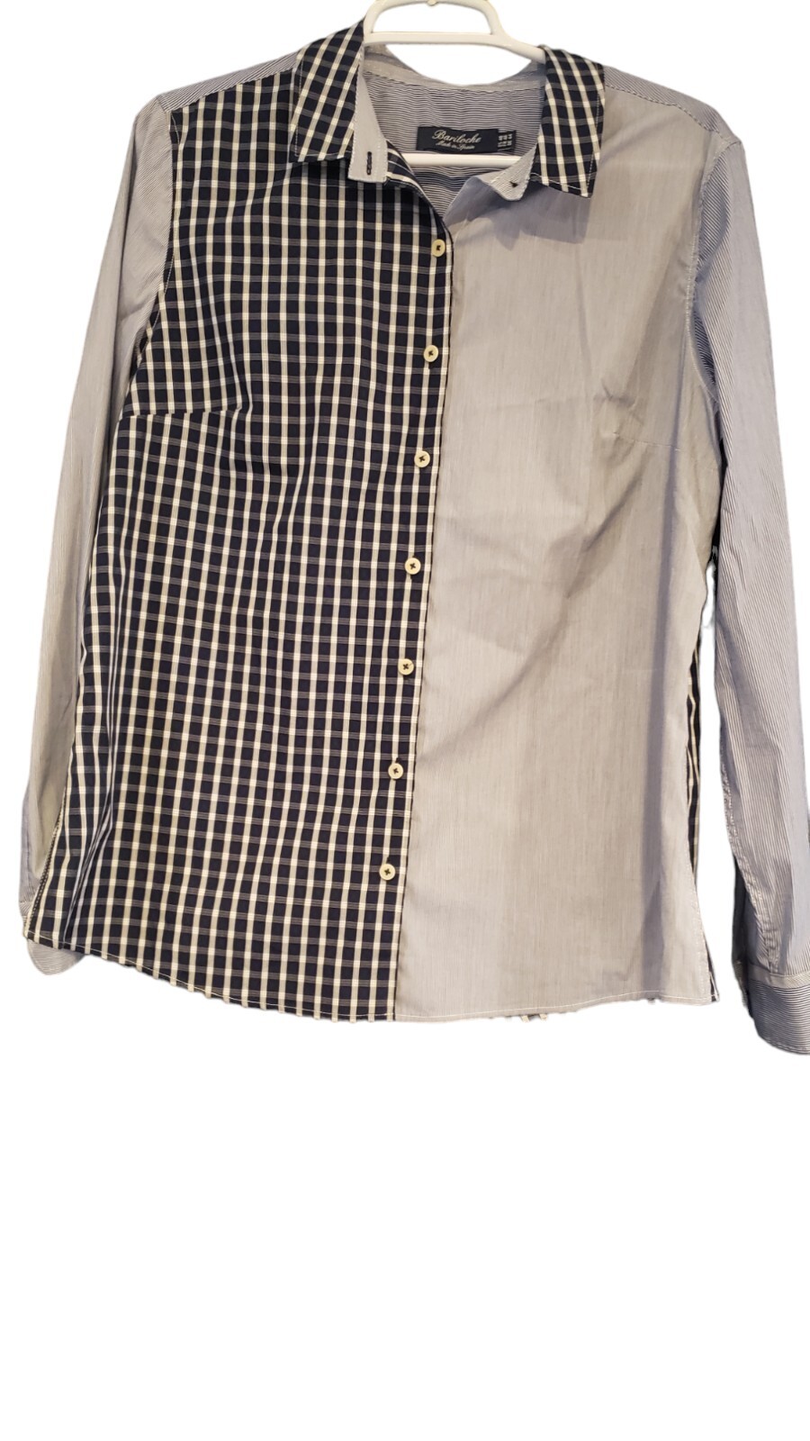 BARILOCHE Button Front Shirt Women’s Jasper Two Tone striped-checkered Size M