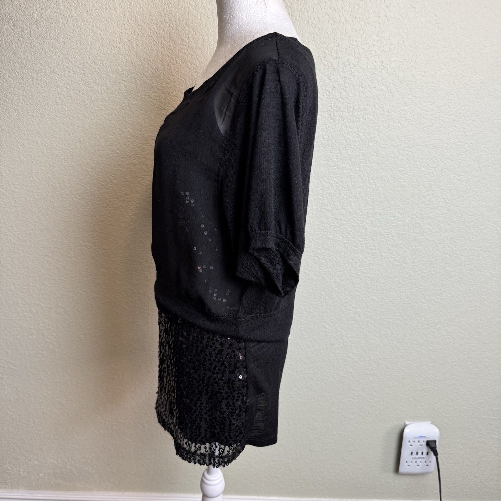 Weavers Kohl’s Black Sequin Tank Top Sheer Overlay 2 PC Set Party Blouse Large