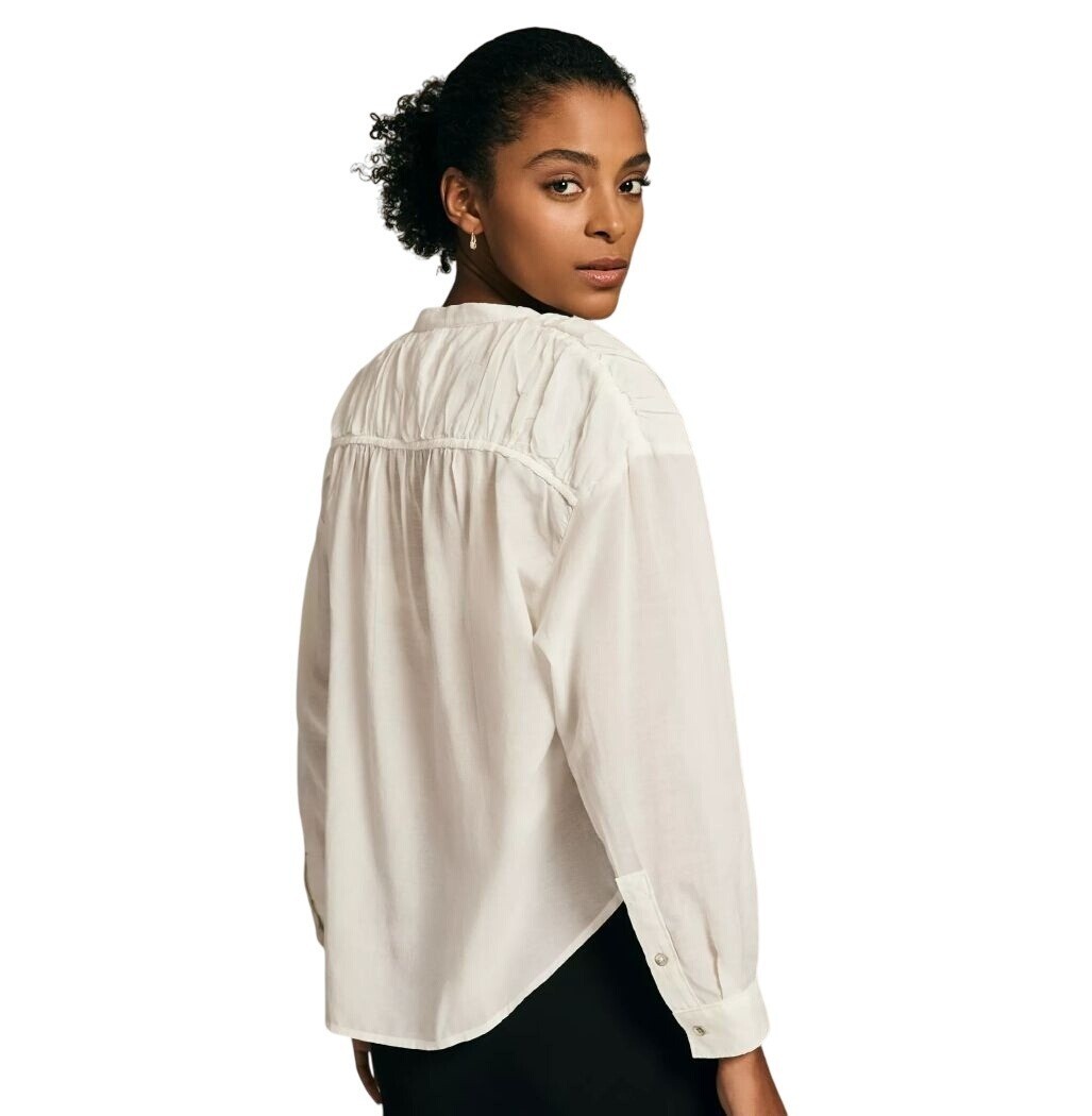 Pilcro Shirt Women XS White Crew Neck Henley Blouse Preppy Peasant Boho Anthro
