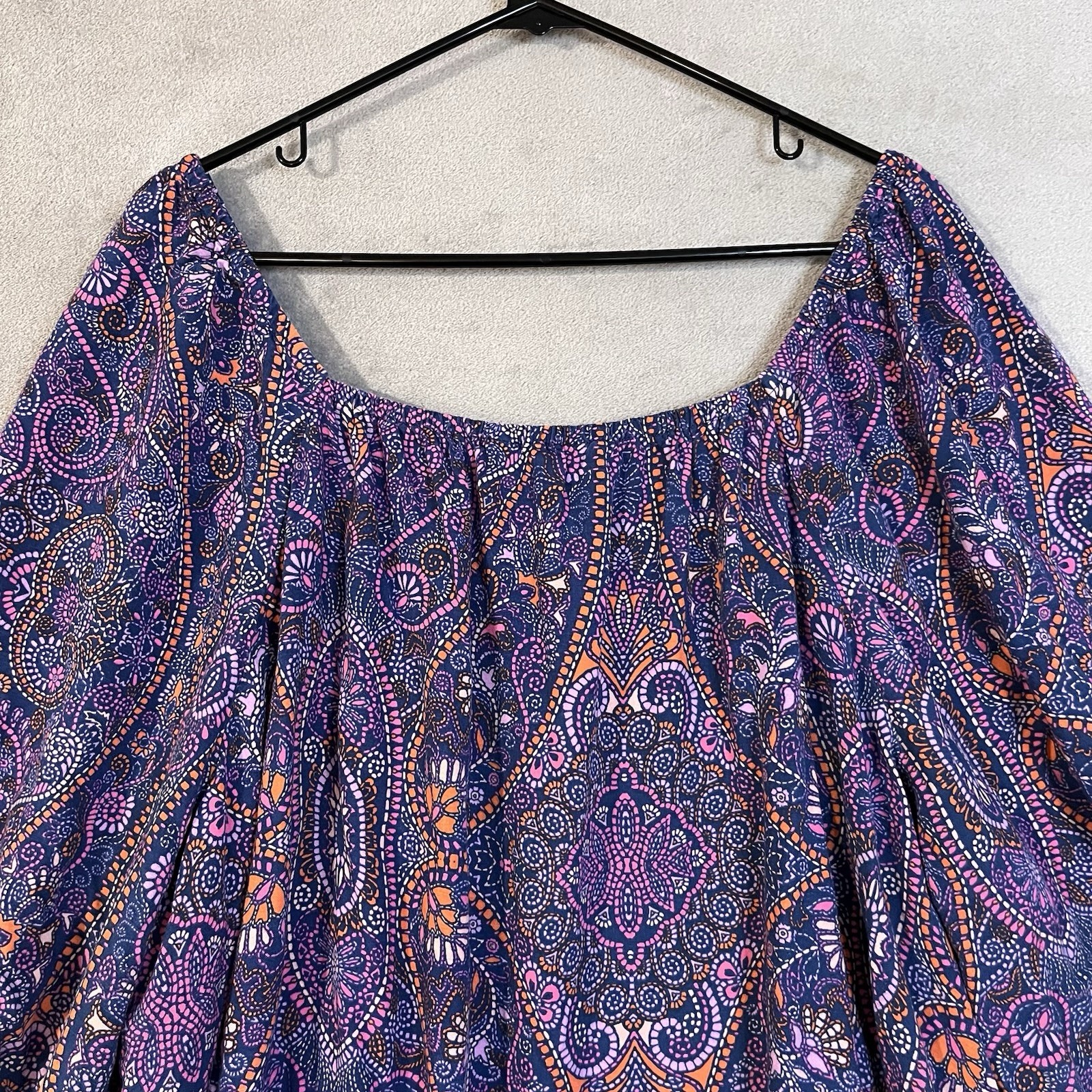 Terra & Sky Boho Peasant Top Blue Pink 3X On Off Shoulder Elastic Neckline