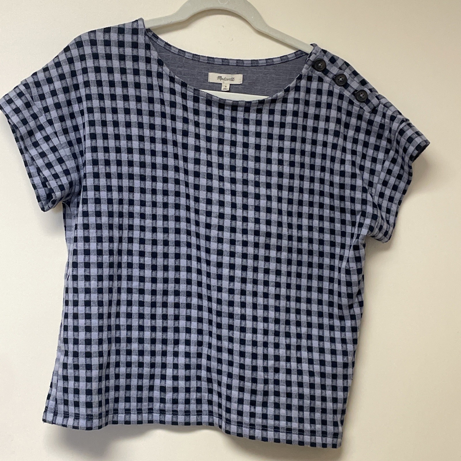 MADEWELL Purple& Black Checkered Top Medium Heavyweight Work Day Casual Vacation