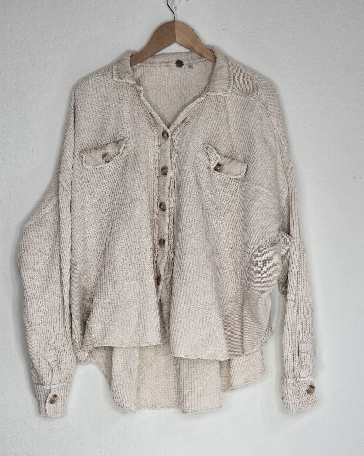 Free People One Scout Waffle knit Jacket In Sand Size S Womens