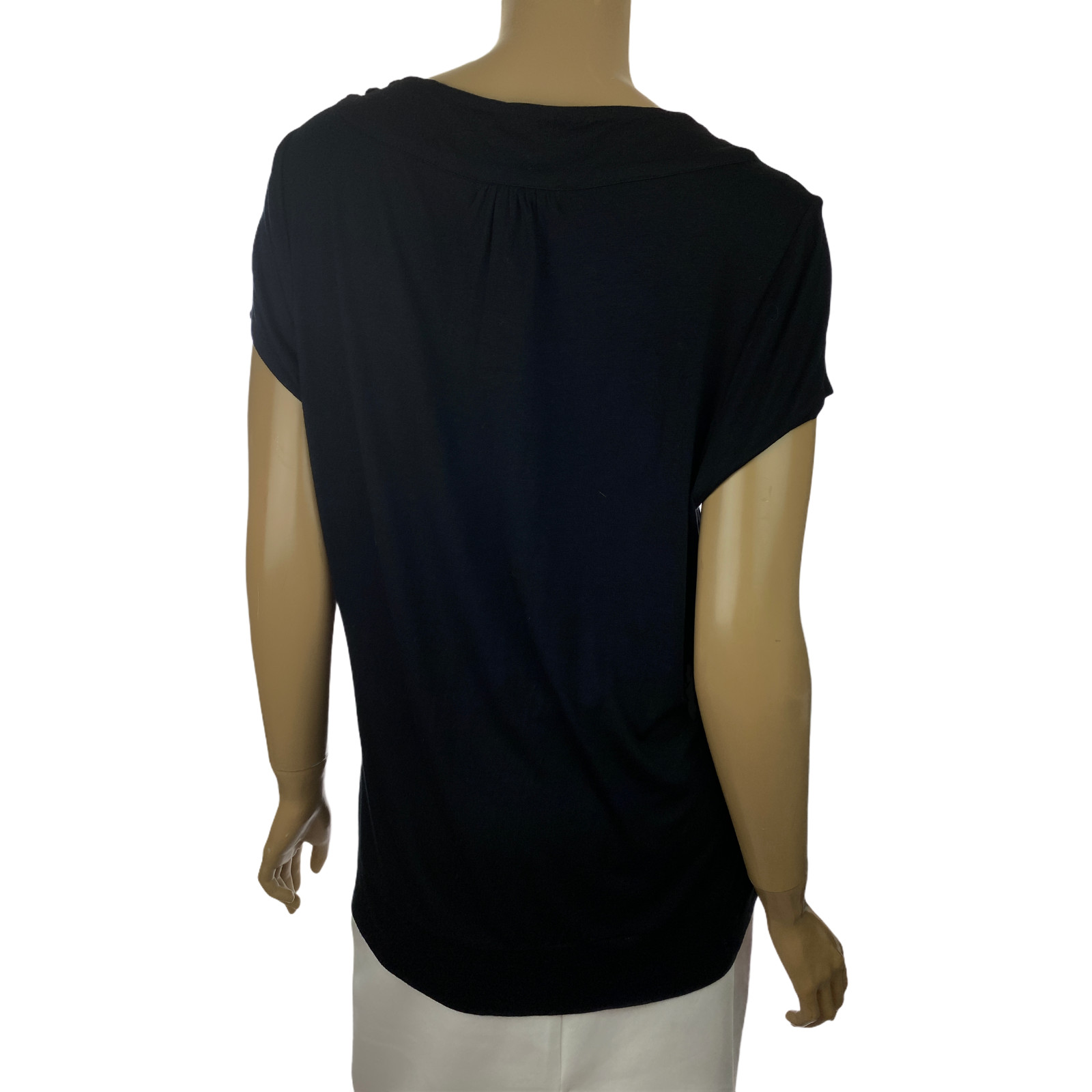 Design History Size L Black Top Blouse Cap Sleeves Black Beads at Neckline