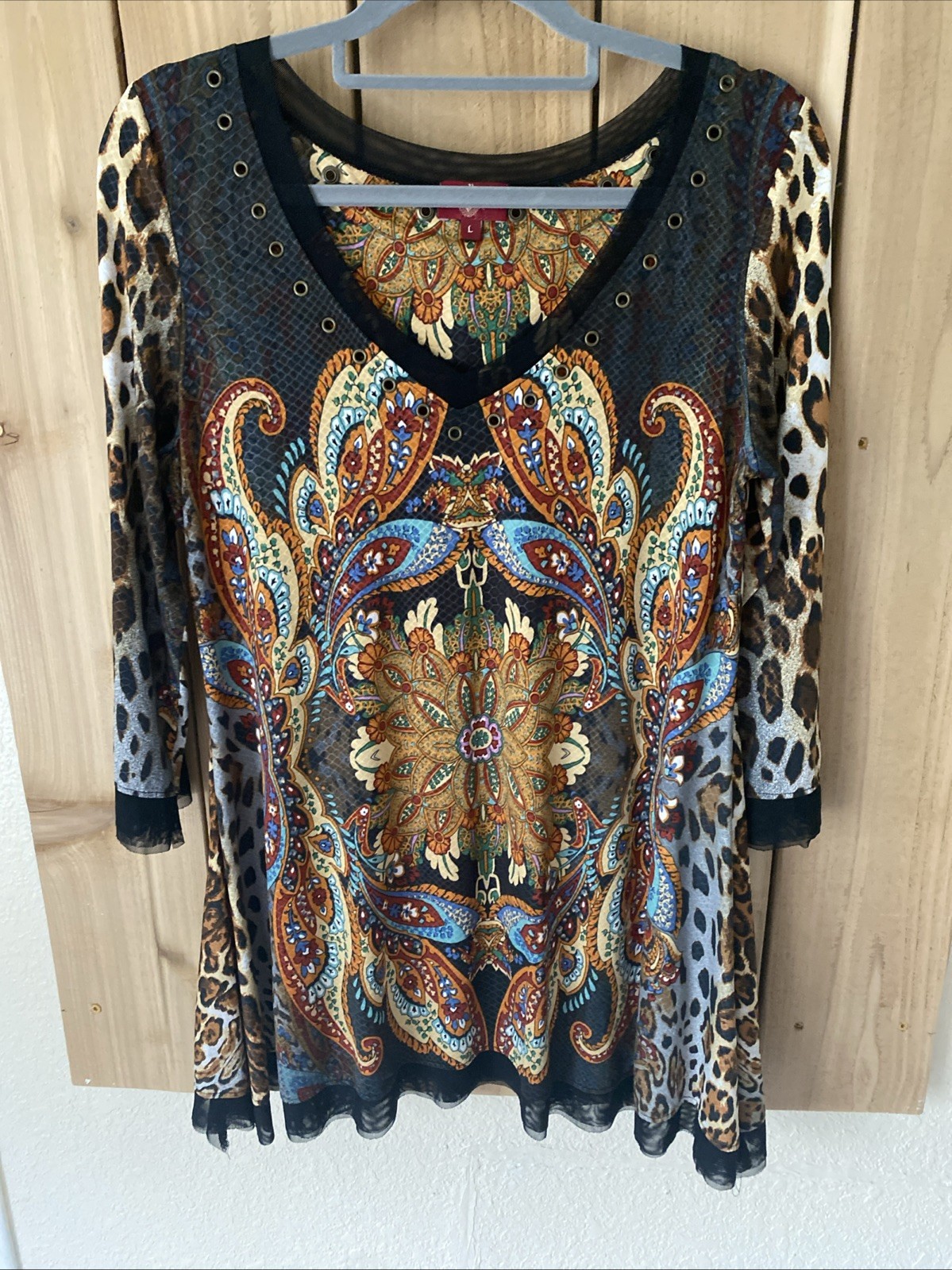 From he Heart Multicolor Floral& Animal Print Top Size L NWOT