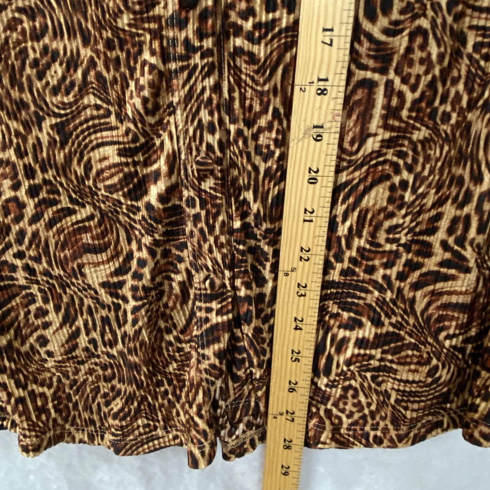 Inner Circle Leopard Print Top Woman’s 1x, 3x Button Up Accordion Pleated Brown