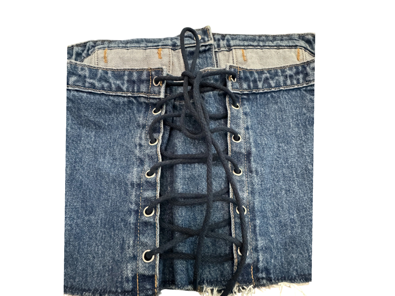 Levi’s Premium Denim Lace Up Corset Top XS Button Front Raw Hem Festival Y2K