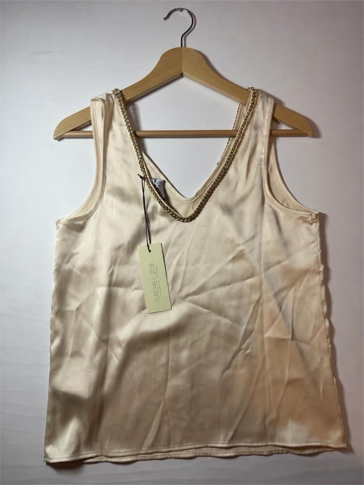 Rachel Zoe Women’s Champagne Ivory Satin Sleeveless Button Front Blouse Size XS