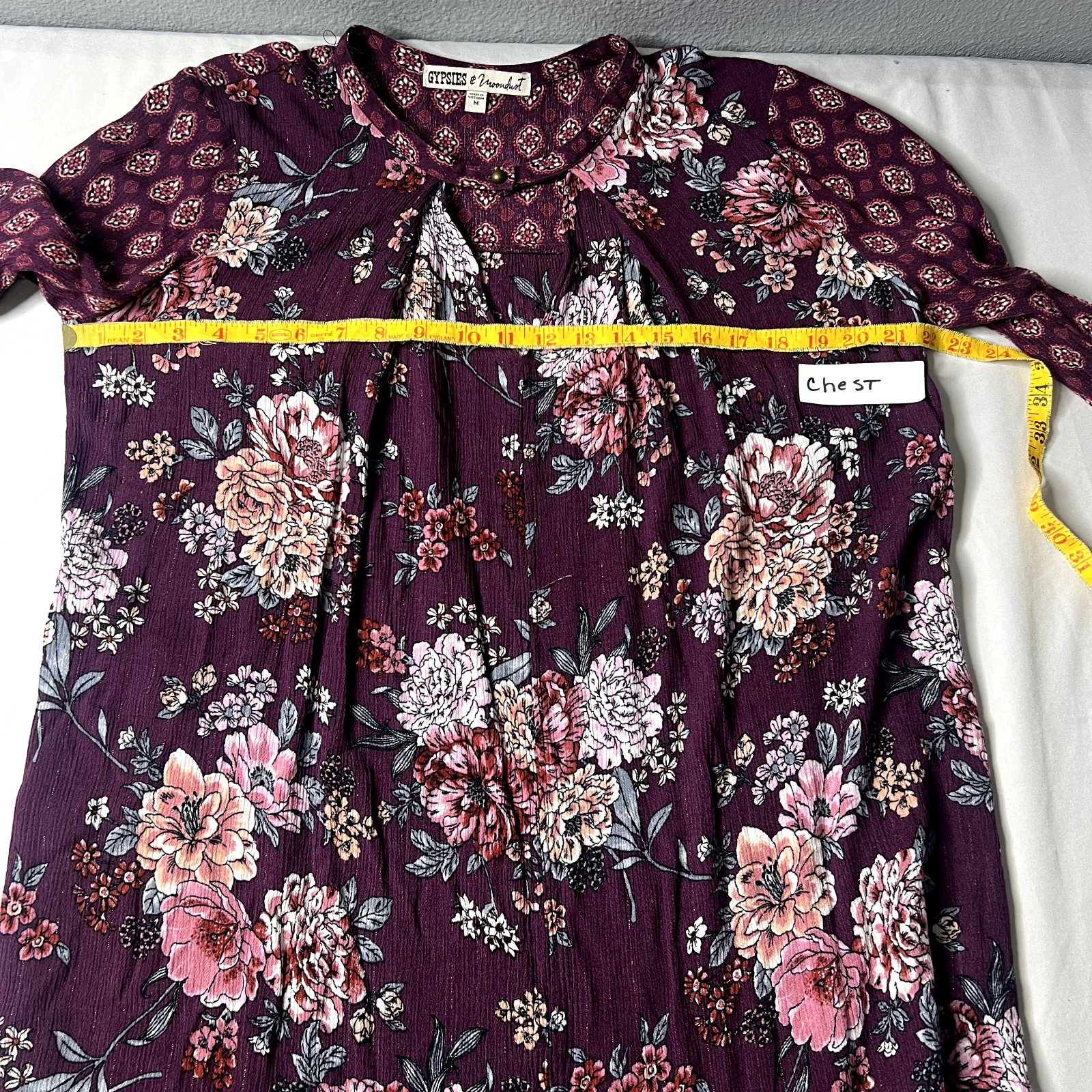 Gypsies & Moondust Womens Size M Floral Patchwork Mixed Media Keyhole Flowy BOHO