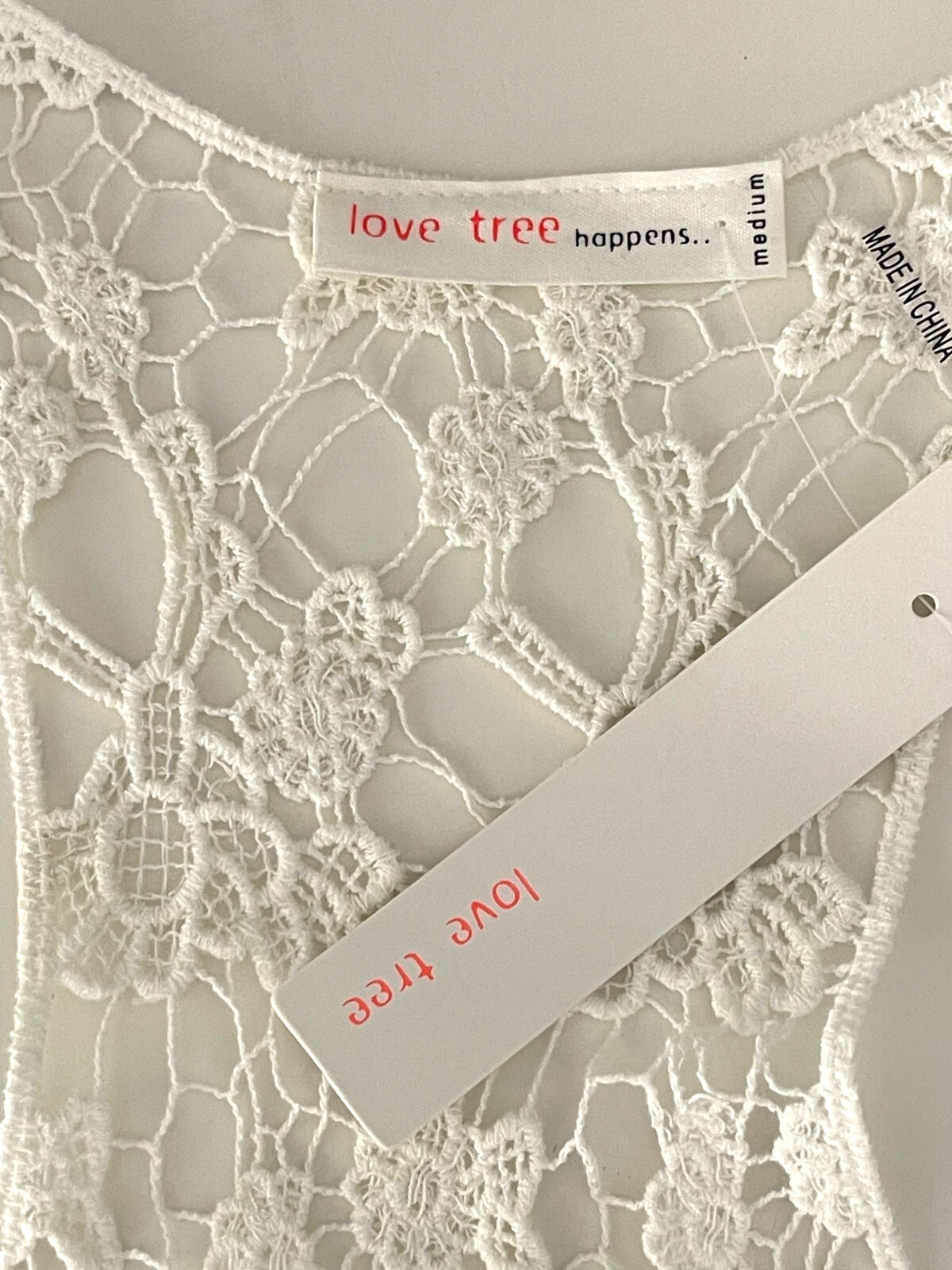 Love Tree Crochet Lace Tank Tunic Racerback Cotton Boho Festival Beach Sz M NWT