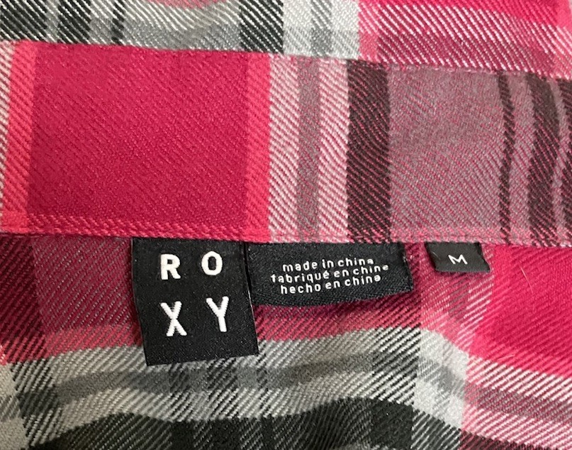 Roxy Flannel Shirt Womens M Red Gray Plaid Long Sleeve Button Up Pockets Collar